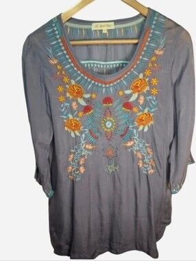 All About Her Boho Embroidered Viscose Tunic Top Size S